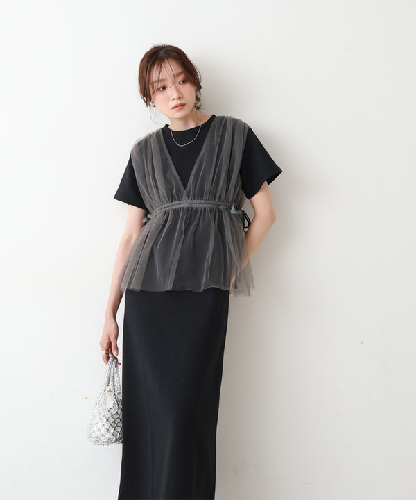 【S・Mサイズ展開】チュールドッキングスウェットワンピース