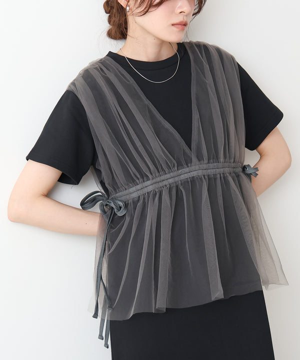 【S・Mサイズ展開】チュールドッキングスウェットワンピース