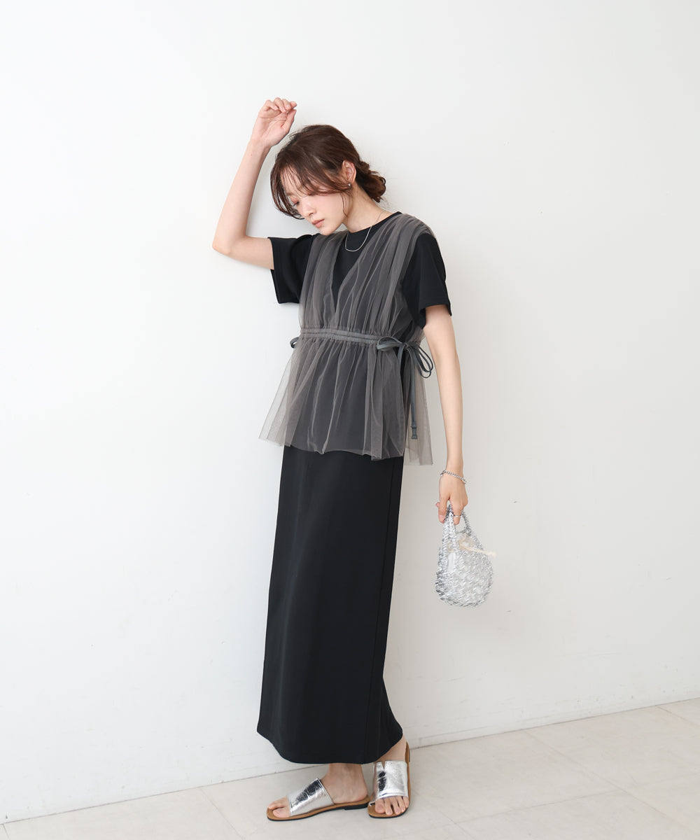 【S・Mサイズ展開】チュールドッキングスウェットワンピース