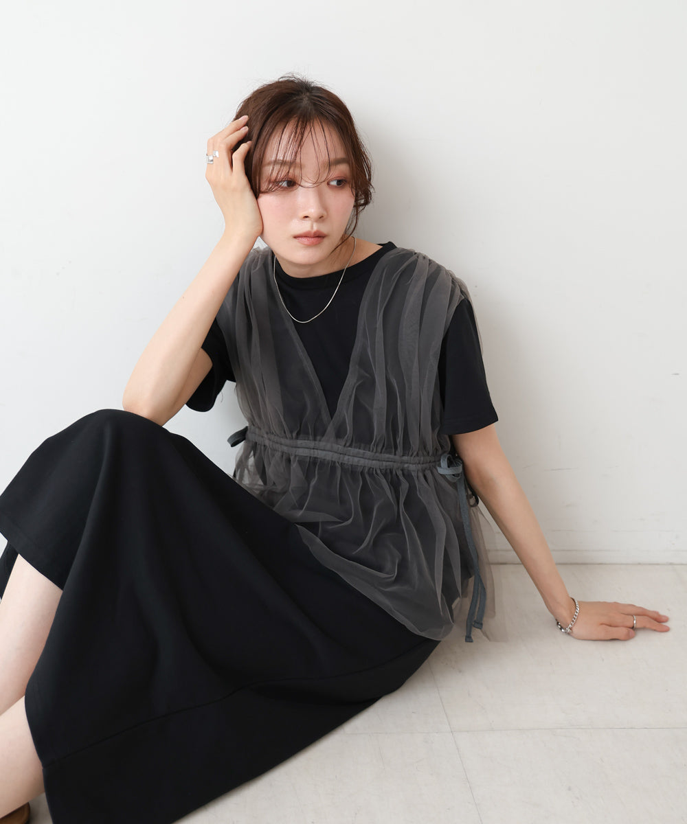 【S・Mサイズ展開】チュールドッキングスウェットワンピース