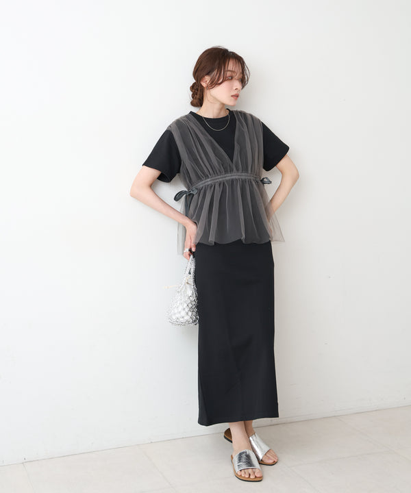 【S・Mサイズ展開】チュールドッキングスウェットワンピース