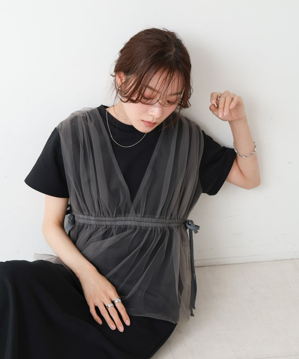 【S・Mサイズ展開】チュールドッキングスウェットワンピース