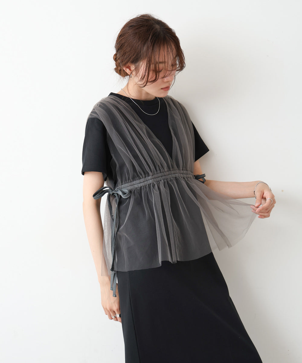 【S・Mサイズ展開】チュールドッキングスウェットワンピース