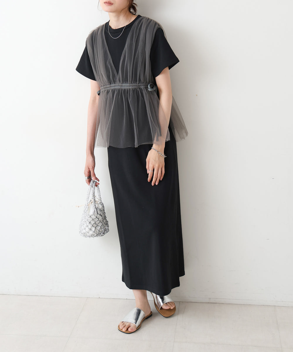 【S・Mサイズ展開】チュールドッキングスウェットワンピース