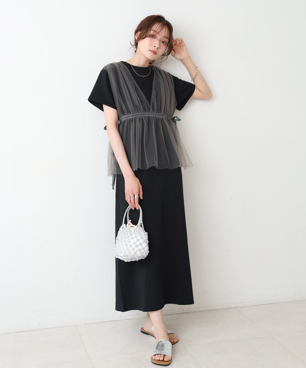 【S・Mサイズ展開】チュールドッキングスウェットワンピース