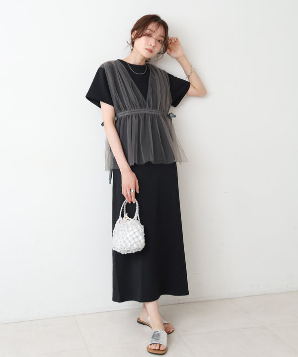 【S・Mサイズ展開】チュールドッキングスウェットワンピース