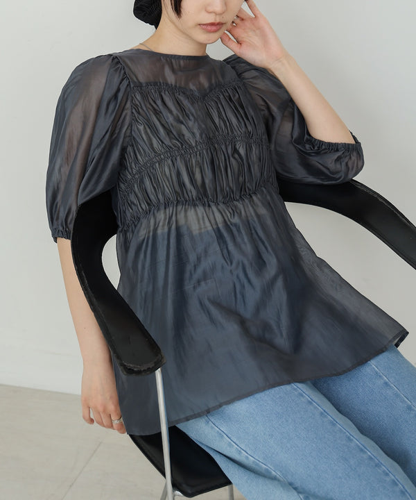 ビスチェ風シアーペプラムブラウス