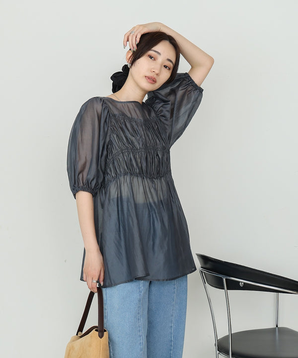 ビスチェ風シアーペプラムブラウス