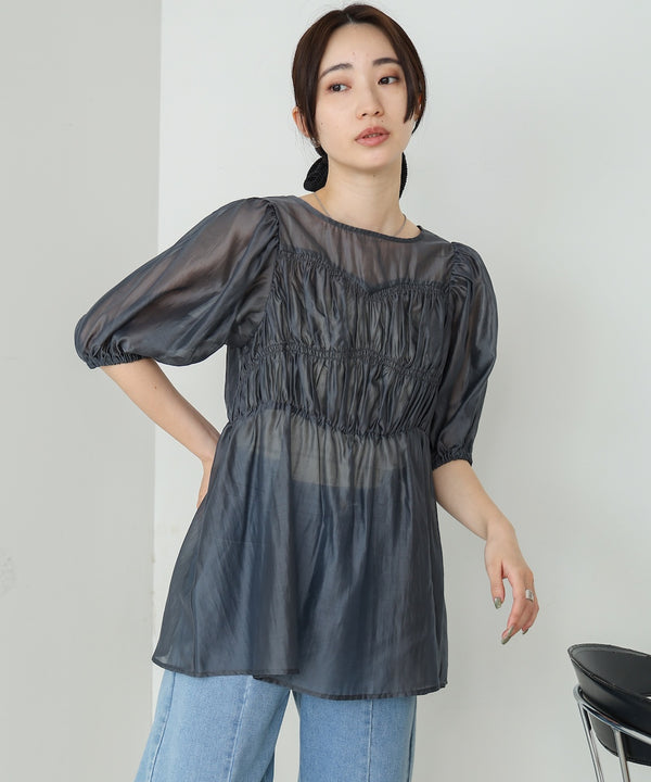 ビスチェ風シアーペプラムブラウス