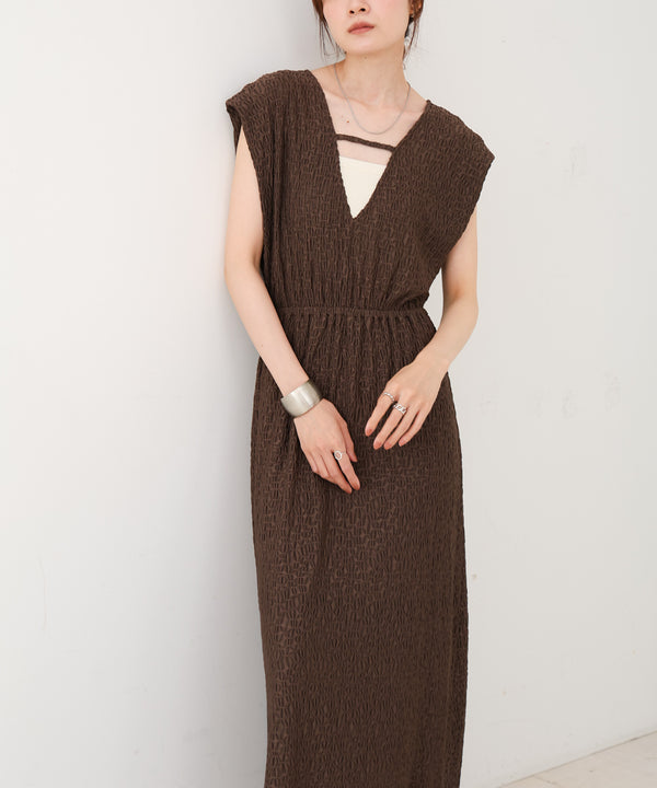 【選べる】【低身長向けサイズあり】前後２ＷＡＹウェーブ柄シュシュ付ワンピース・オールインワン