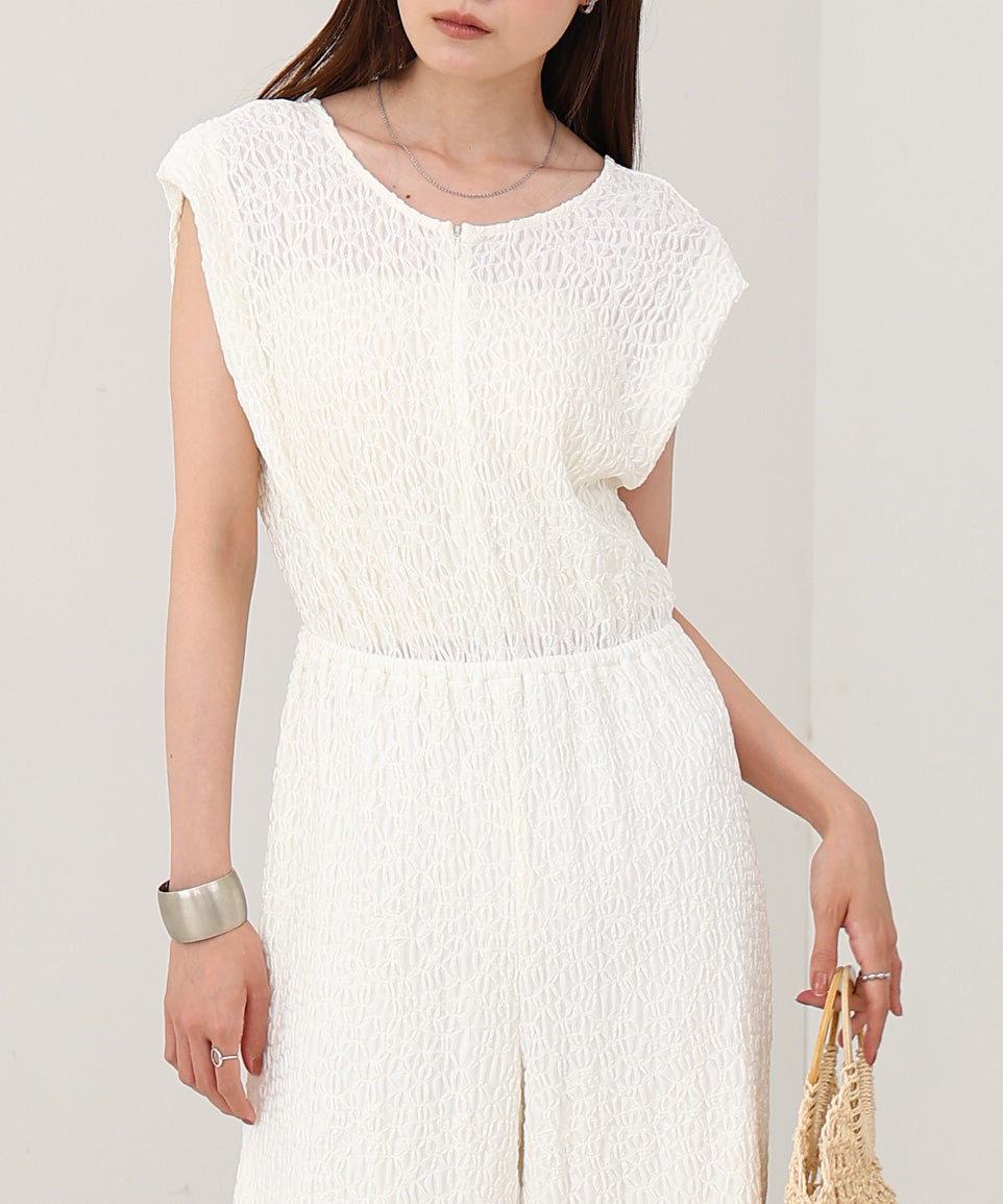 【選べる】【低身長向けサイズあり】前後２ＷＡＹウェーブ柄シュシュ付ワンピース・オールインワン