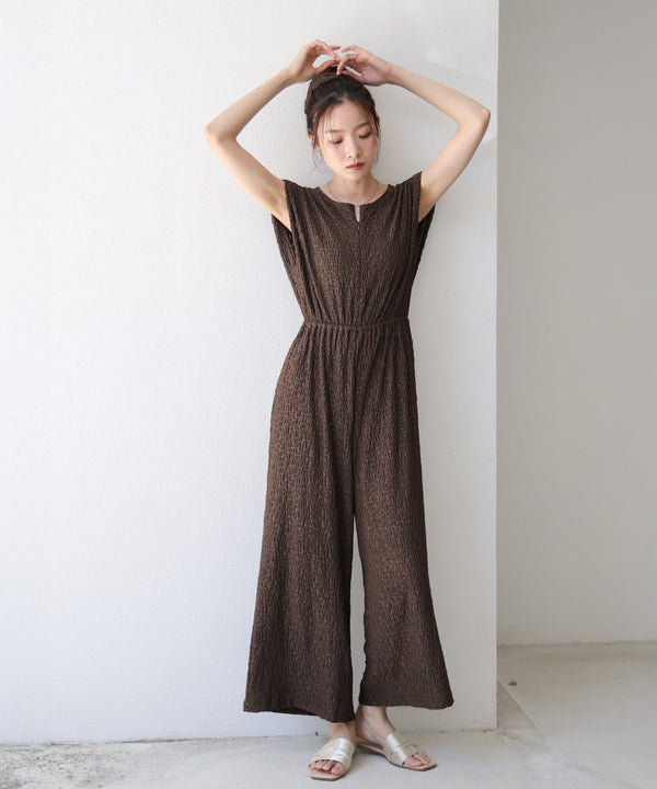 【選べる】【低身長向けサイズあり】前後２ＷＡＹウェーブ柄シュシュ付ワンピース・オールインワン