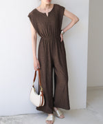 【選べる】【低身長向けサイズあり】前後２ＷＡＹウェーブ柄シュシュ付ワンピース・オールインワン