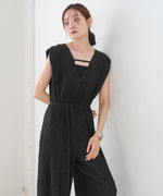 【選べる】【低身長向けサイズあり】前後２ＷＡＹウェーブ柄シュシュ付ワンピース・オールインワン