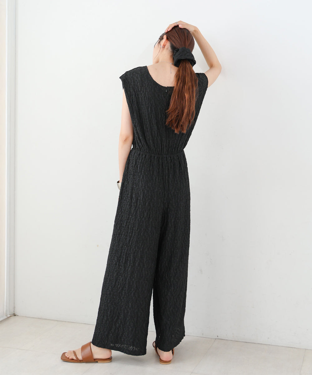 【選べる】【低身長向けサイズあり】前後２ＷＡＹウェーブ柄シュシュ付ワンピース・オールインワン