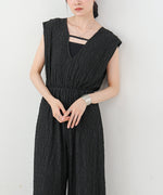 【選べる】【低身長向けサイズあり】前後２ＷＡＹウェーブ柄シュシュ付ワンピース・オールインワン