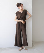 【選べる】【低身長向けサイズあり】前後２ＷＡＹウェーブ柄シュシュ付ワンピース・オールインワン