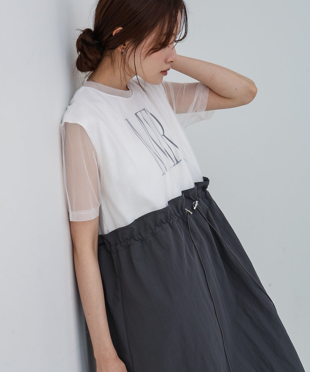 【低身長向けサイズあり】チュールレイヤードウエストドロストワンピース