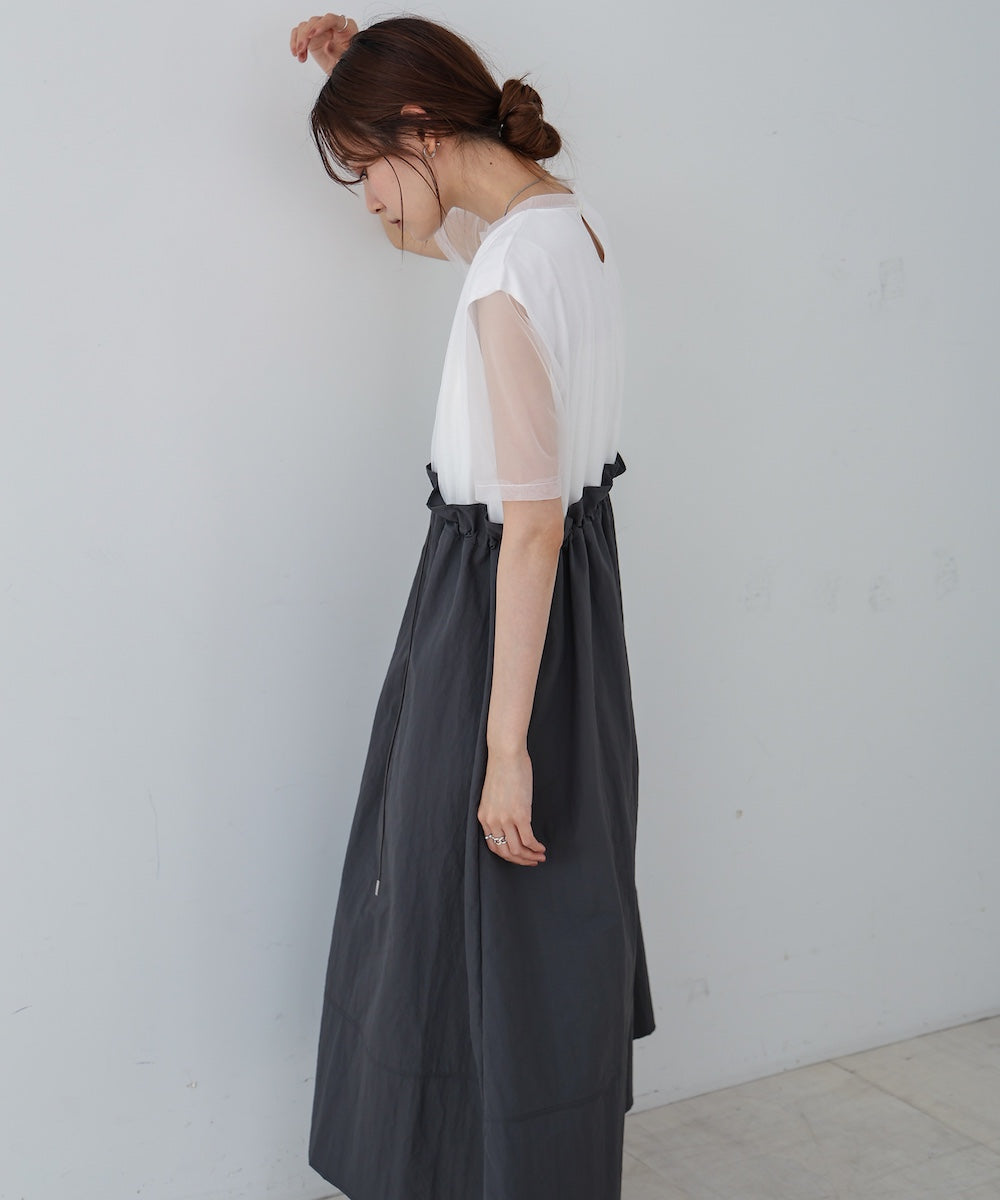 【低身長向けサイズあり】チュールレイヤードウエストドロストワンピース