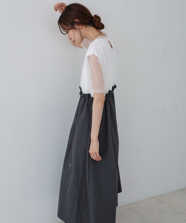 【低身長向けサイズあり】チュールレイヤードウエストドロストワンピース