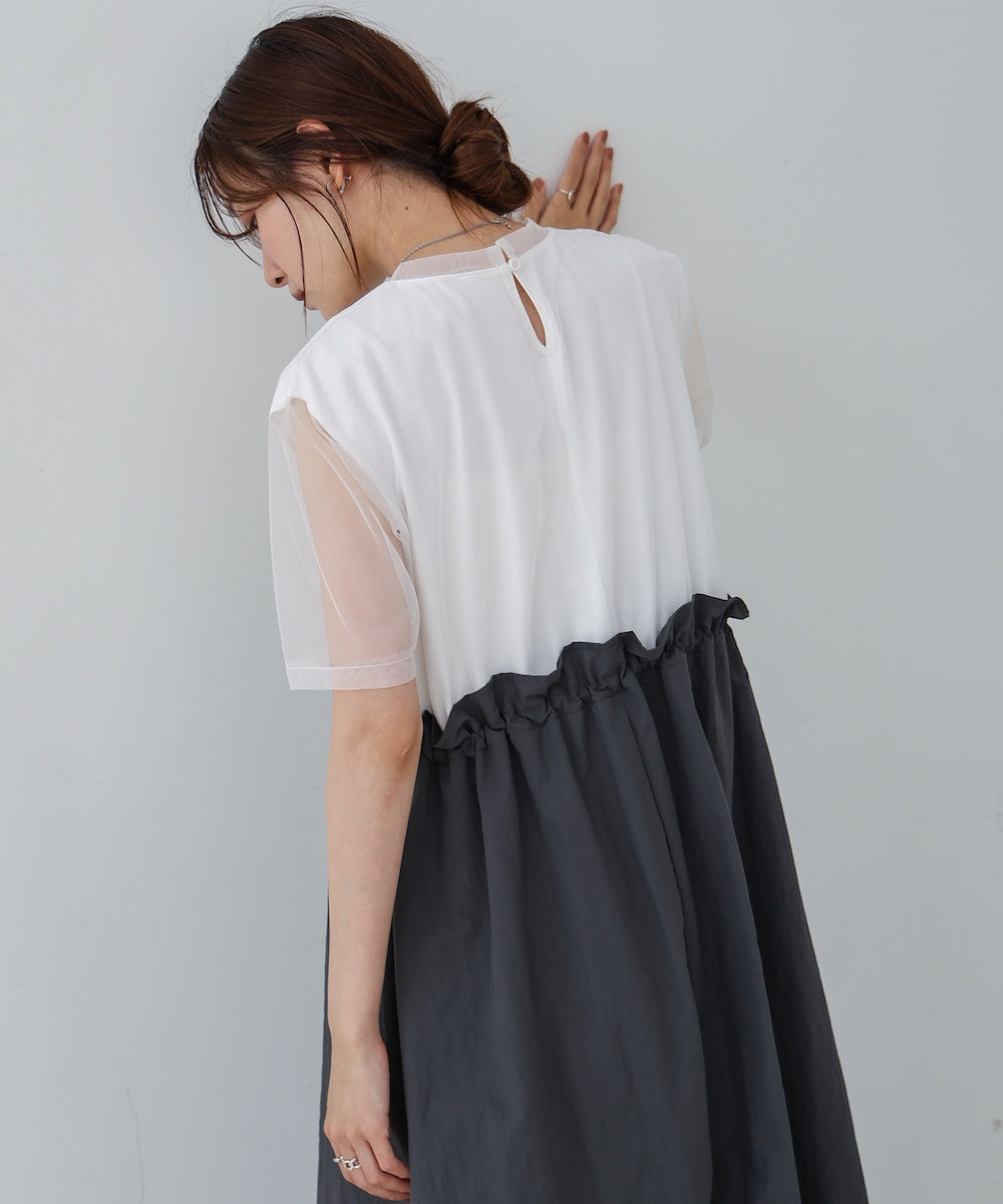 【低身長向けサイズあり】チュールレイヤードウエストドロストワンピース