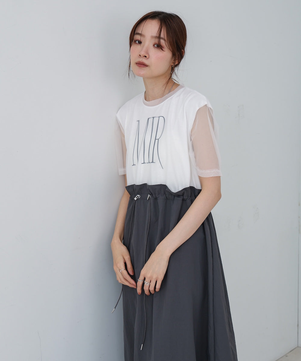 【低身長向けサイズあり】チュールレイヤードウエストドロストワンピース