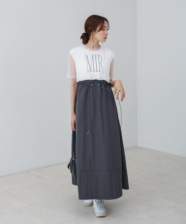 【低身長向けサイズあり】チュールレイヤードウエストドロストワンピース