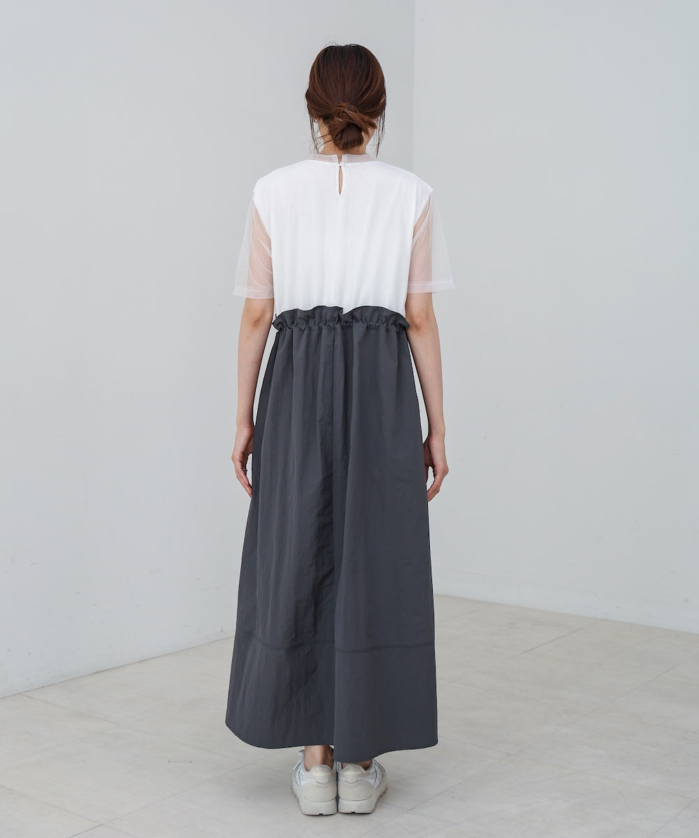 【低身長向けサイズあり】チュールレイヤードウエストドロストワンピース