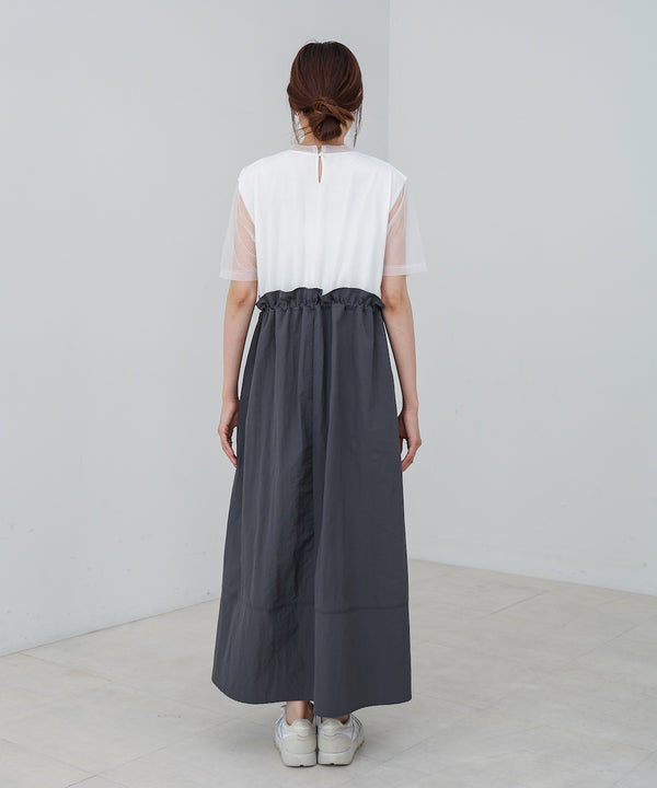 【低身長向けサイズあり】チュールレイヤードウエストドロストワンピース