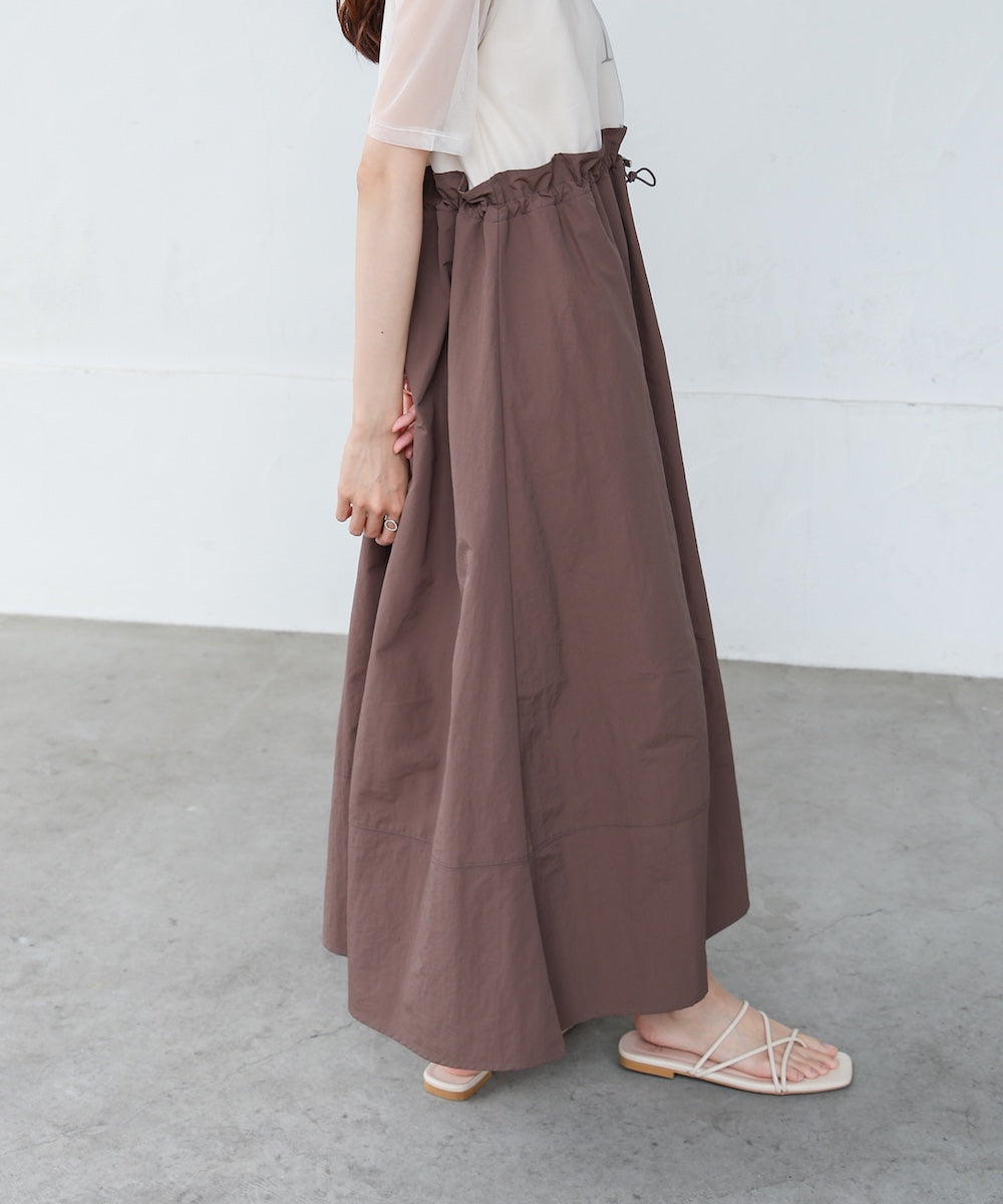 【低身長向けサイズあり】チュールレイヤードウエストドロストワンピース