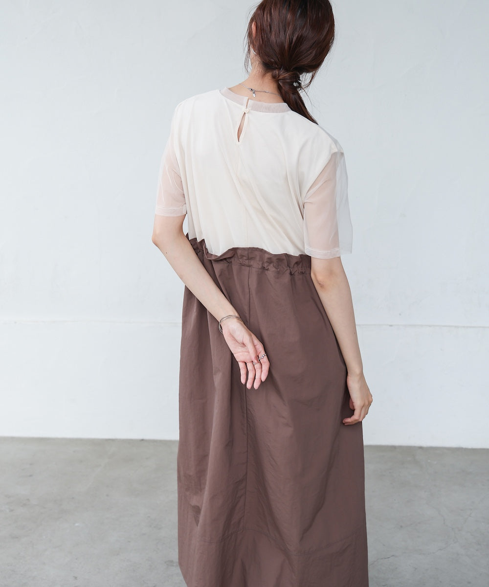 【低身長向けサイズあり】チュールレイヤードウエストドロストワンピース