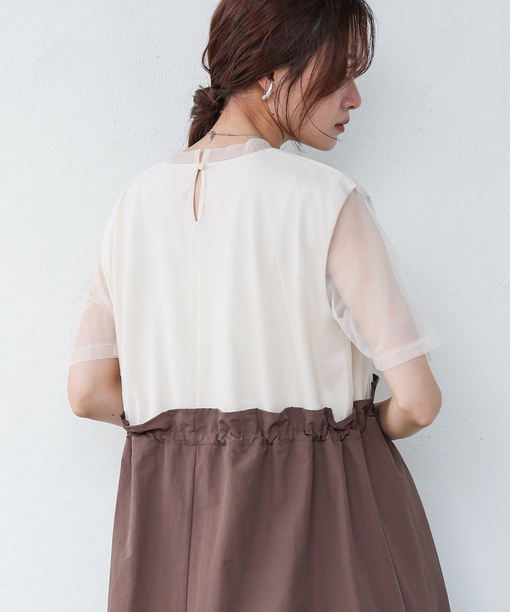 【低身長向けサイズあり】チュールレイヤードウエストドロストワンピース