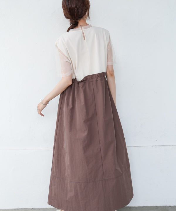 【低身長向けサイズあり】チュールレイヤードウエストドロストワンピース