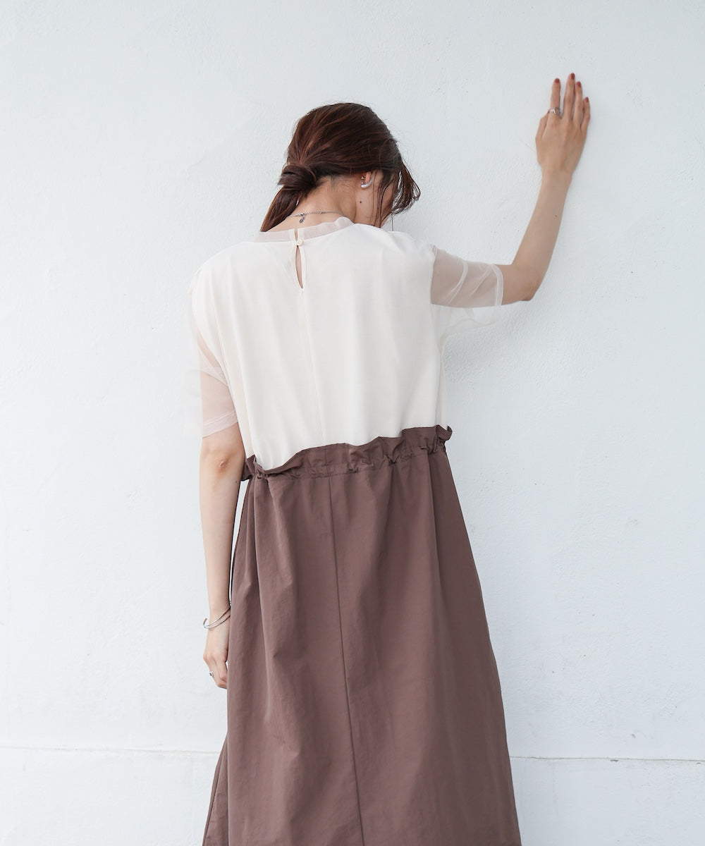 【低身長向けサイズあり】チュールレイヤードウエストドロストワンピース