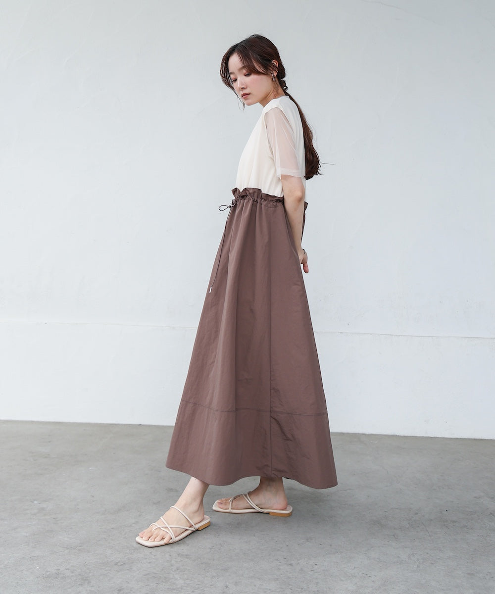 【低身長向けサイズあり】チュールレイヤードウエストドロストワンピース