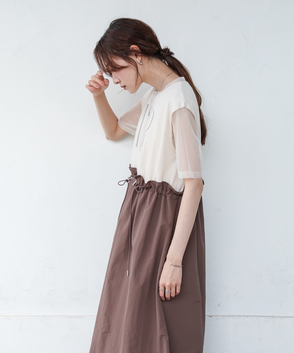 【低身長向けサイズあり】チュールレイヤードウエストドロストワンピース