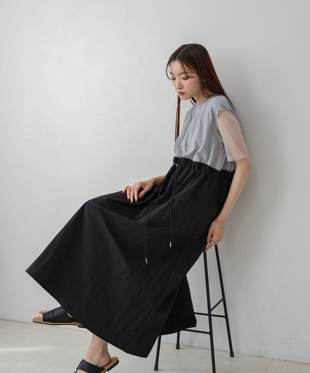 【低身長向けサイズあり】チュールレイヤードウエストドロストワンピース