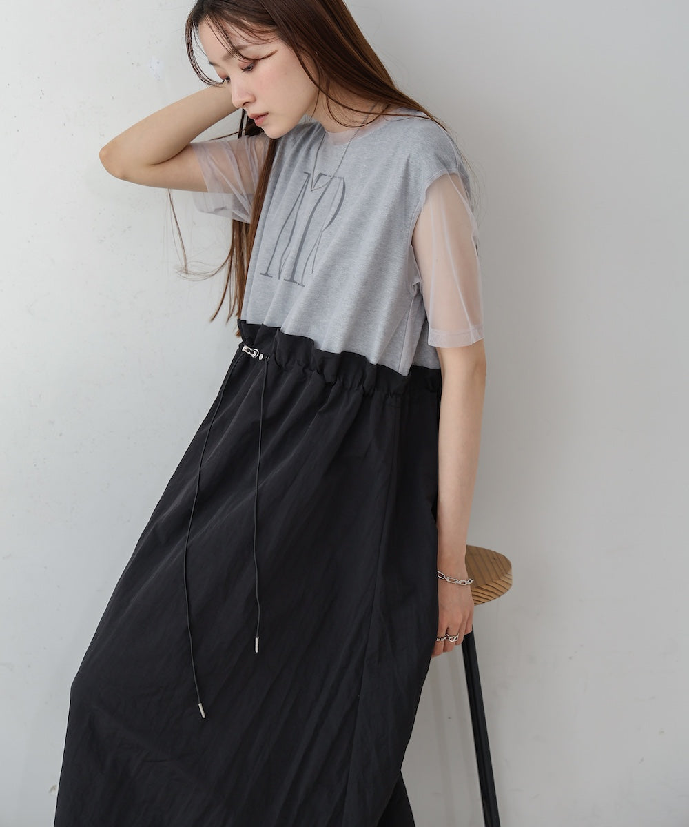 【低身長向けサイズあり】チュールレイヤードウエストドロストワンピース