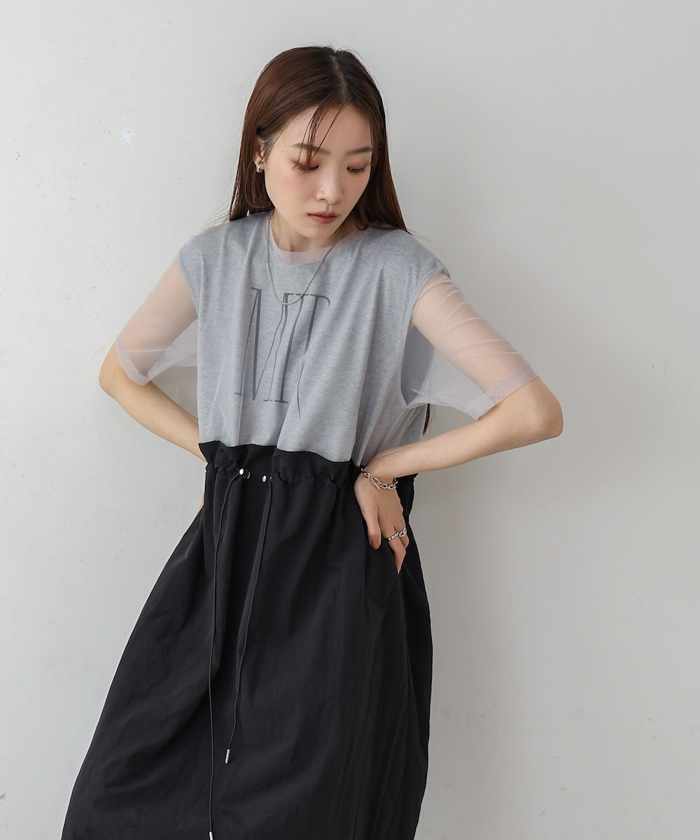 【低身長向けサイズあり】チュールレイヤードウエストドロストワンピース