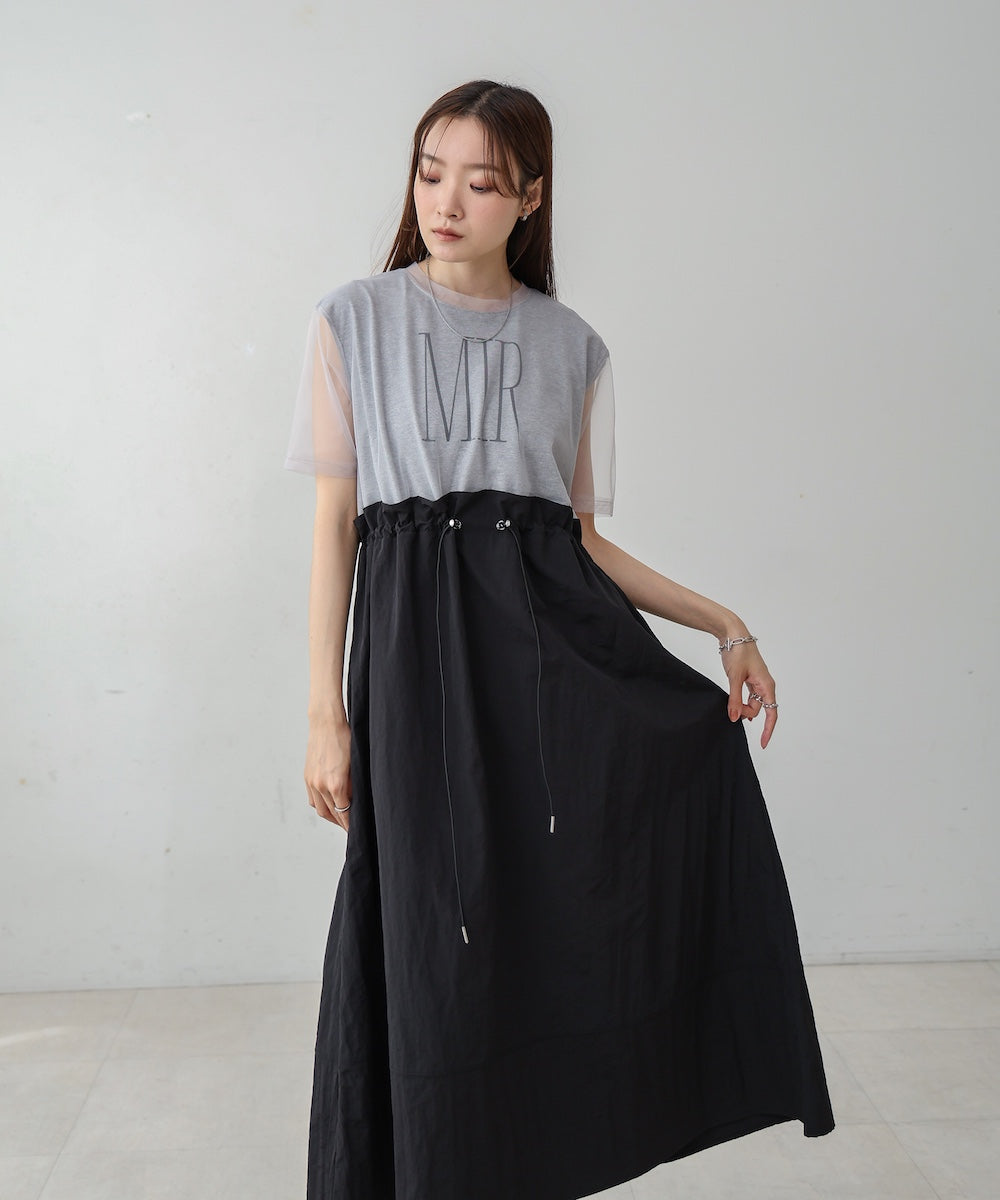 【低身長向けサイズあり】チュールレイヤードウエストドロストワンピース