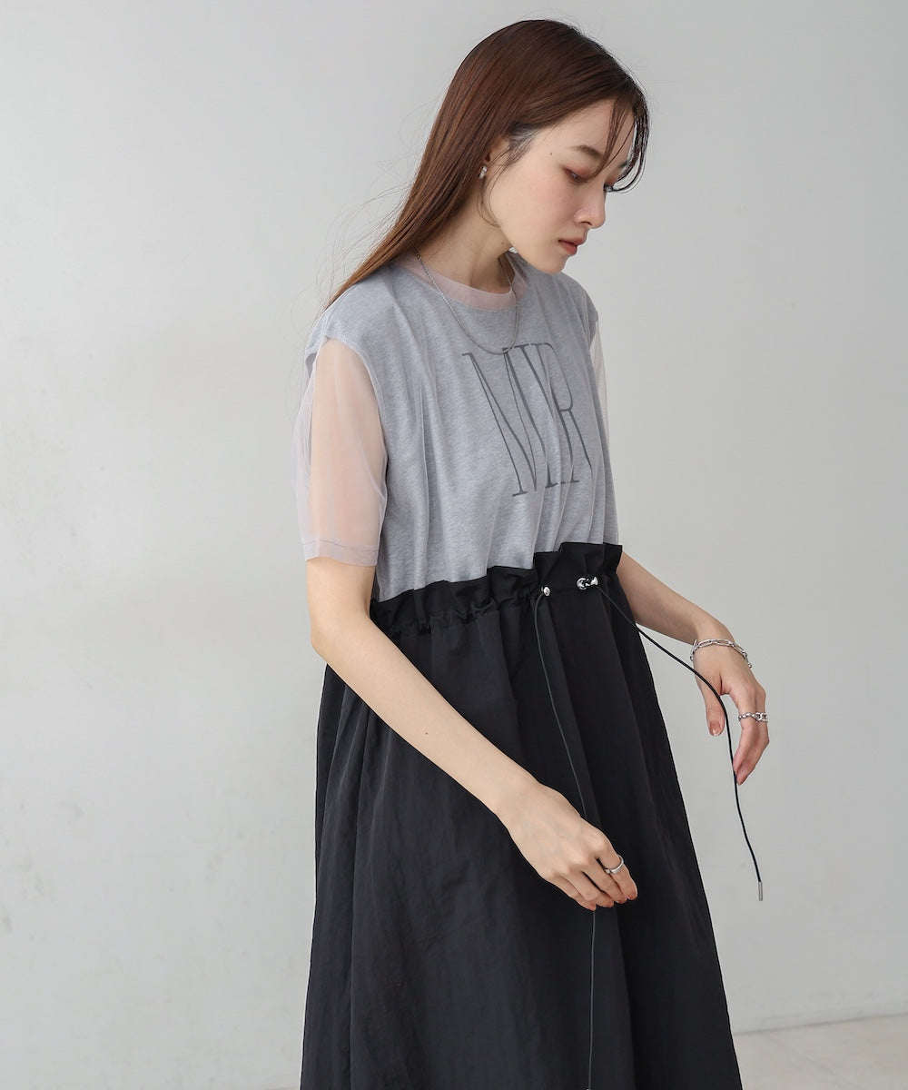 【低身長向けサイズあり】チュールレイヤードウエストドロストワンピース