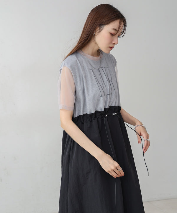 【低身長向けサイズあり】チュールレイヤードウエストドロストワンピース