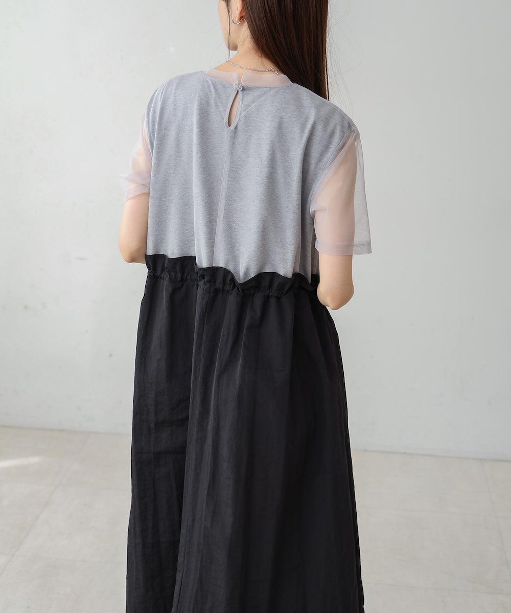 【低身長向けサイズあり】チュールレイヤードウエストドロストワンピース