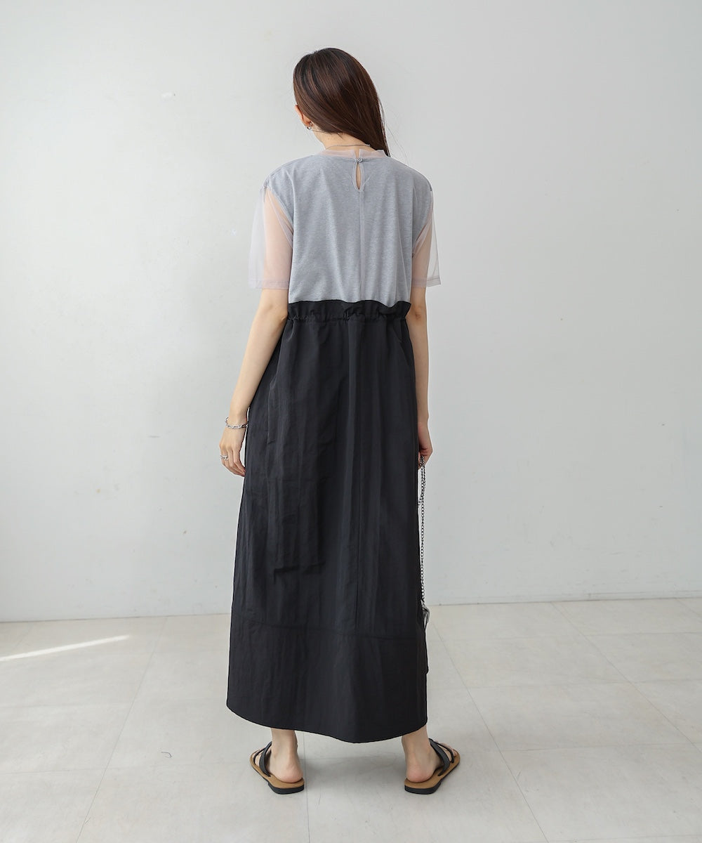 【低身長向けサイズあり】チュールレイヤードウエストドロストワンピース