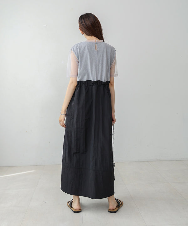 【低身長向けサイズあり】チュールレイヤードウエストドロストワンピース