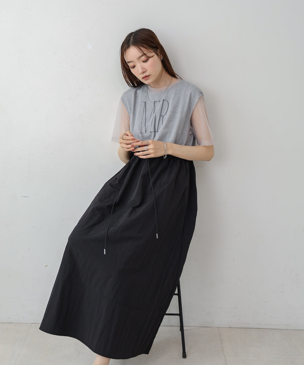【低身長向けサイズあり】チュールレイヤードウエストドロストワンピース