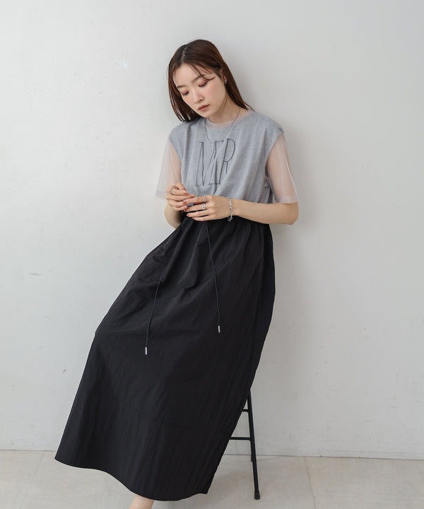 【低身長向けサイズあり】チュールレイヤードウエストドロストワンピース