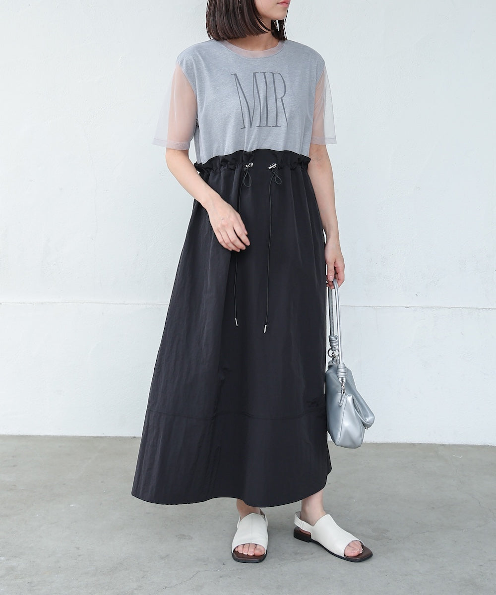 【低身長向けサイズあり】チュールレイヤードウエストドロストワンピース