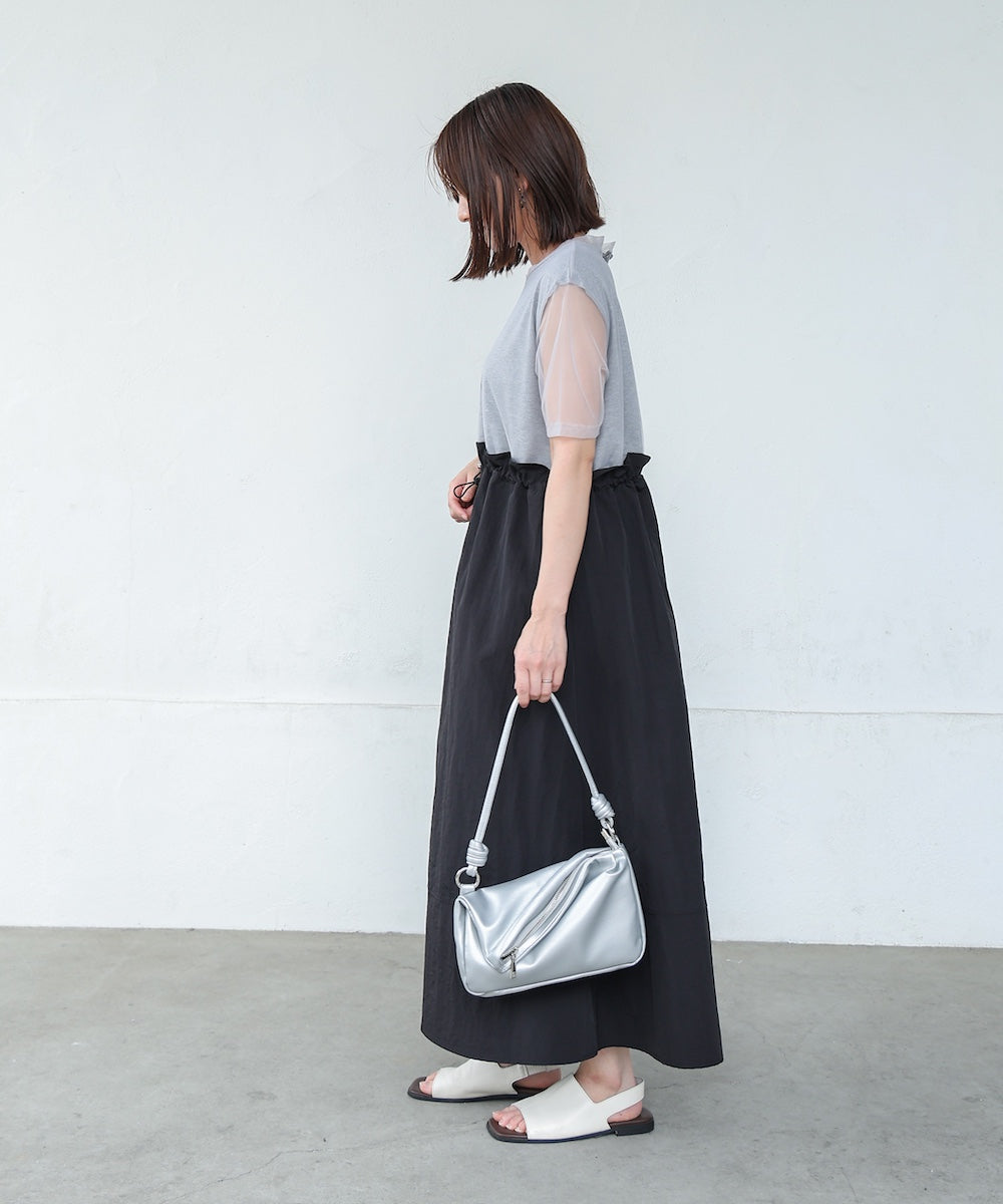 【低身長向けサイズあり】チュールレイヤードウエストドロストワンピース