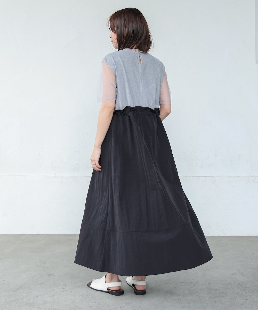 【低身長向けサイズあり】チュールレイヤードウエストドロストワンピース